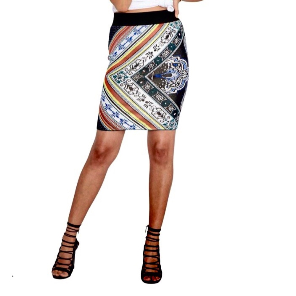 RACHEL Rachel Roy Jacquard Print Pencil Mini Skirt